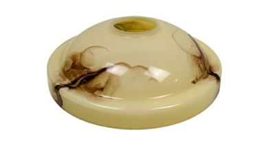 Antik marmoreret lampeglas til lysekrone. Sandfarvet Ø20. Højde 6,3 cm. Hul 4,7 cm.