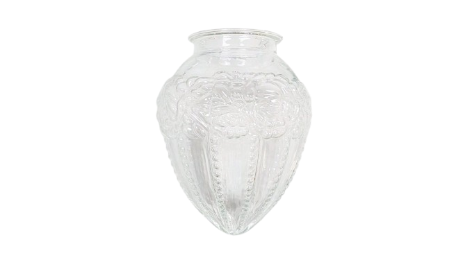 Nyt Ampelglas lysekrone kogle. Gribekant 84 mm. Klart glas. H165 mm. Roser