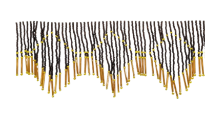 Perlefrynse 100 mm Høj. Guld/brun/mørk. 1 meter. Håndlavede.