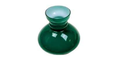 Nyt Cupido lampeglas til petroleums lamper. Mørkegrøn.  125 mm. Rand/bærekant 123 mm.