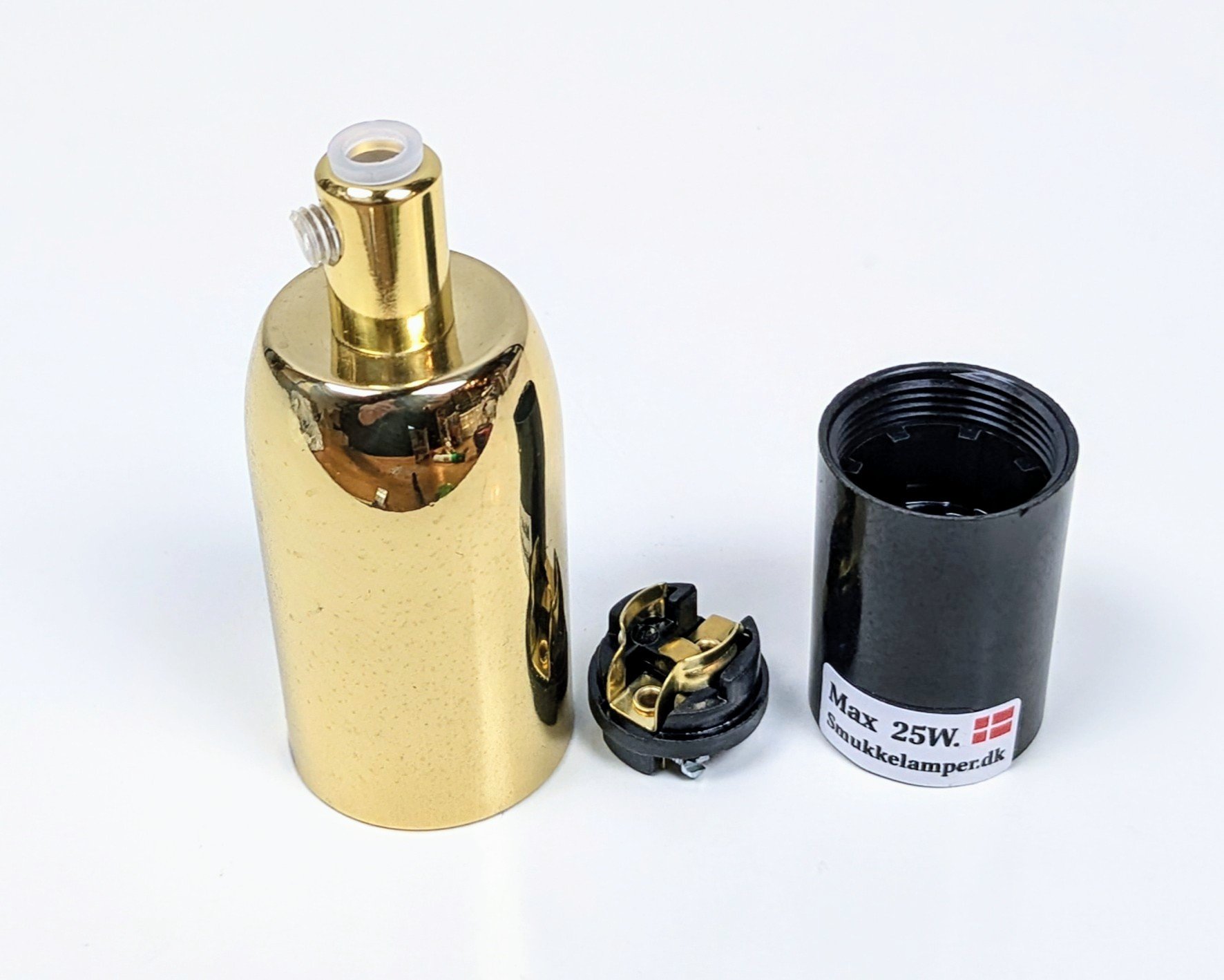 E14 messing pynte fatning uden pære. 78 mm lang.