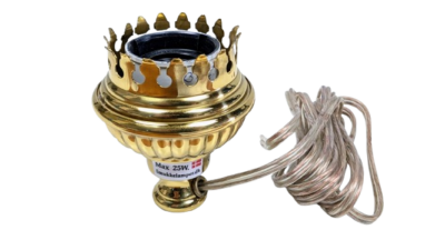 Imitationsbrænder messing til petroleums lamper. E27 fatning. M10 gevind.