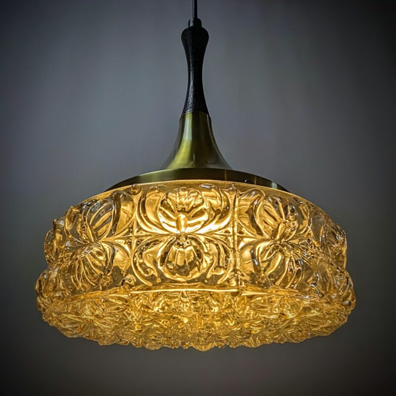 Vintage plafond lampe 1970. Nyt el. Ø25. Ubrugt glas. 35 cm høj. Hav glas med muslingeskaller.