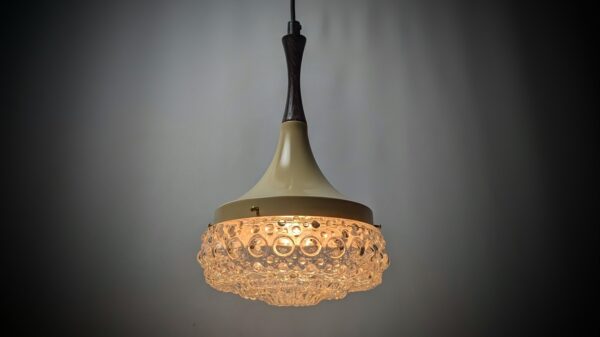 Lækker fuld restaureret loftlampe 1970. Beige. Bobleglas og nyt el. Ø22