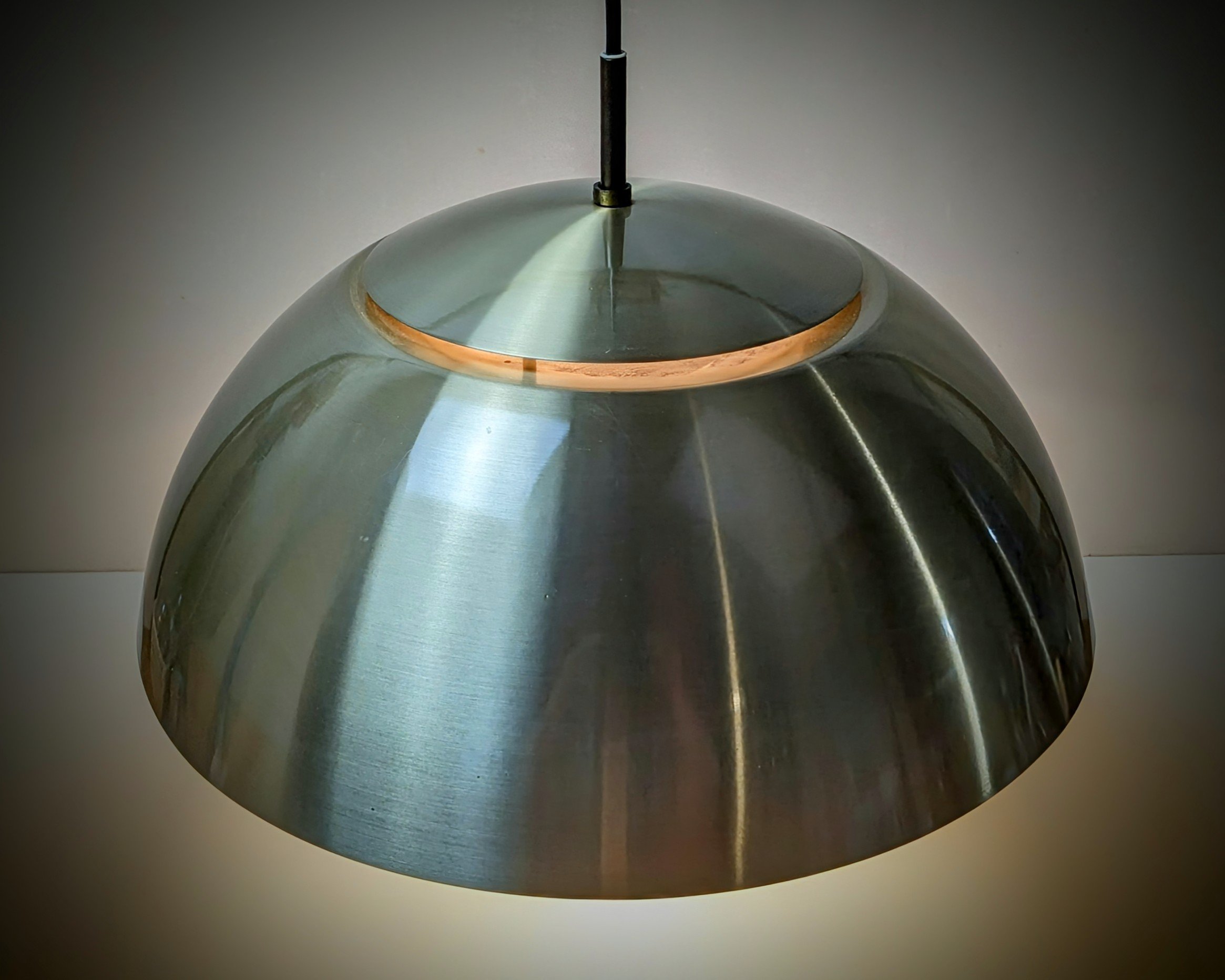 Lyfa Olymp loftlampe 1970. Alu tryk. Messing lakeret. Original. Ø40. Excellent condition. Nyt el. - Billede 5