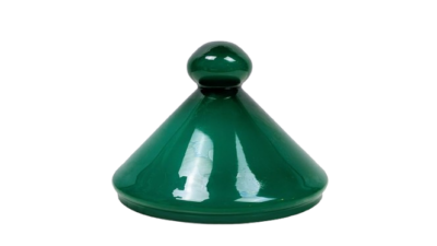 Kontor kuppel med knop. Skovgrøn. Glas. Ubrugt. Reservedel. Rand 23cm Ø24,5.
