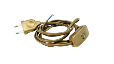 Ledning sæt bordlampe Guld. Med afbryder og stikprop. 200 cm. Ny. Til bordlampe m.m