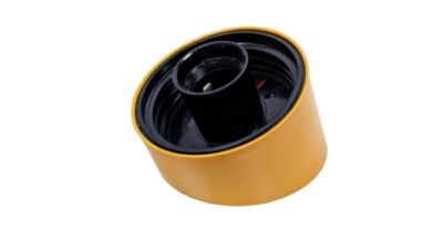 Sokkel M85 til lampeglas med 85 mm gevind. Plast. Solsikkegul. Med vinkel. Ubrugt.