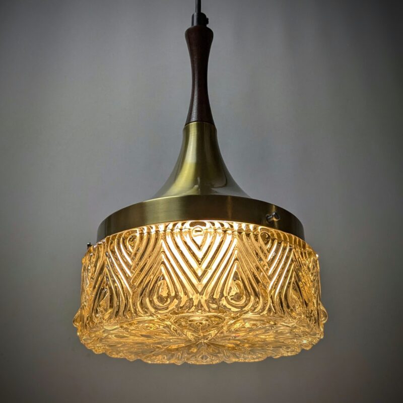 Vintage plafond lampe 1970. Nyt el. Ø21. Ubrugt glas. 35 cm høj. Art deco