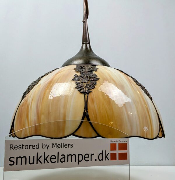 Meyda Tiffany marble loftlampe fra 1950. Anabelle. Ø51. Restored kobber.
 Nyt el. Pickup only.