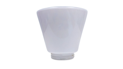 Konisk opal lampeglas med 100 mm gevind. Ø20. 20cmH. Svag Rød tonet hvid.