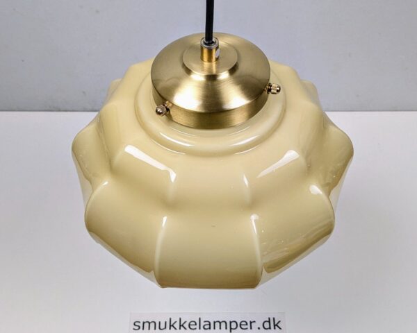 Antik sandfarvet paraply glas lampe Ø26. Nyt el og ophæng.