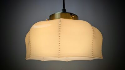 Antik sandfarvet paraply glas lampe Ø24. Nyt el og ophæng.