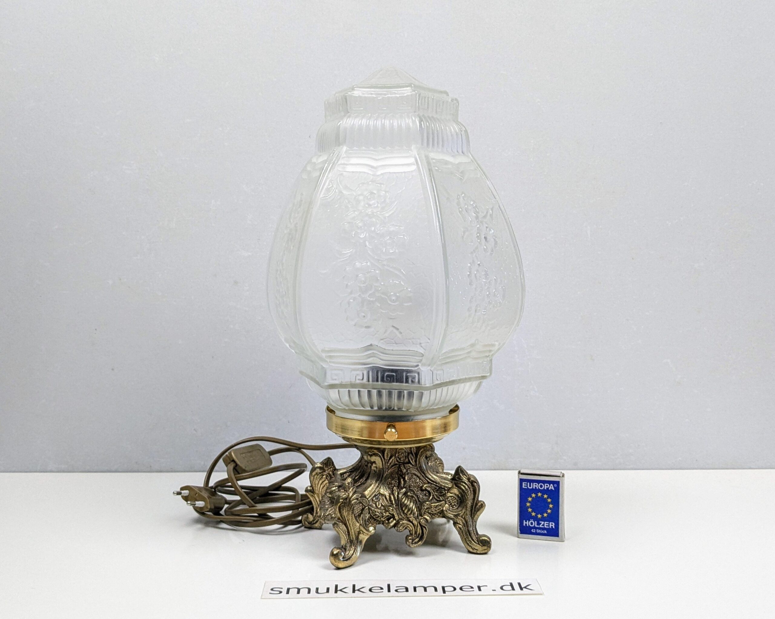 Imperialistisk bordlampe i messing og glas. Unika Møller lampe. Nyt el og glas. - Billede 2
