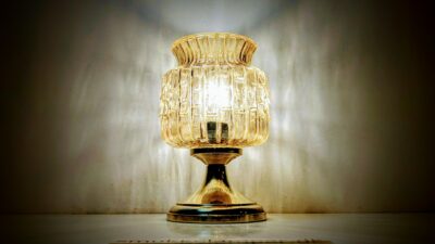 Custom made bordlampe. Messing og 1970 glas. Ø16. 25H. Unika. Nyt el.
