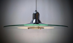 Skøn Hillebrand glas loftlampe 1990. Ø50. Nyt el. Restored. Pickup only. Klassisk design.