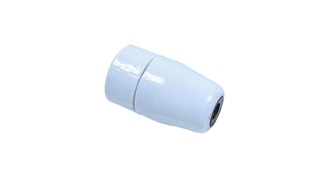 Porcelæn fatning E14. 32 mmØ. 55 mm lang. Antik.
