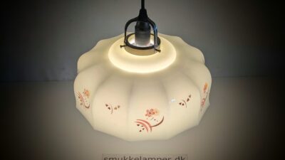 Skøn antik paraply glas lampe 1940. Ø25. Nyt el og ophæng.