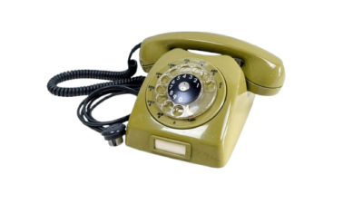 Skøn olivengrøn GNT F68 dreje skive telefon fra ca. 1960.