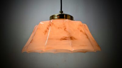 Skøn Antik lyserød paraply lampe Ø28. Nyt el og ophæng i messing m.m