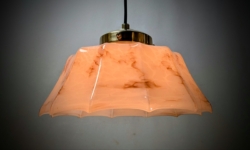 Skøn Antik lyserød paraply lampe Ø28. Nyt el og ophæng i messing m.m