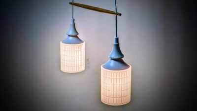 Hånd samlet dansk hjørne pendel sæt i teak og vaffel glas. Alt er nyt fra 1960. Unika.