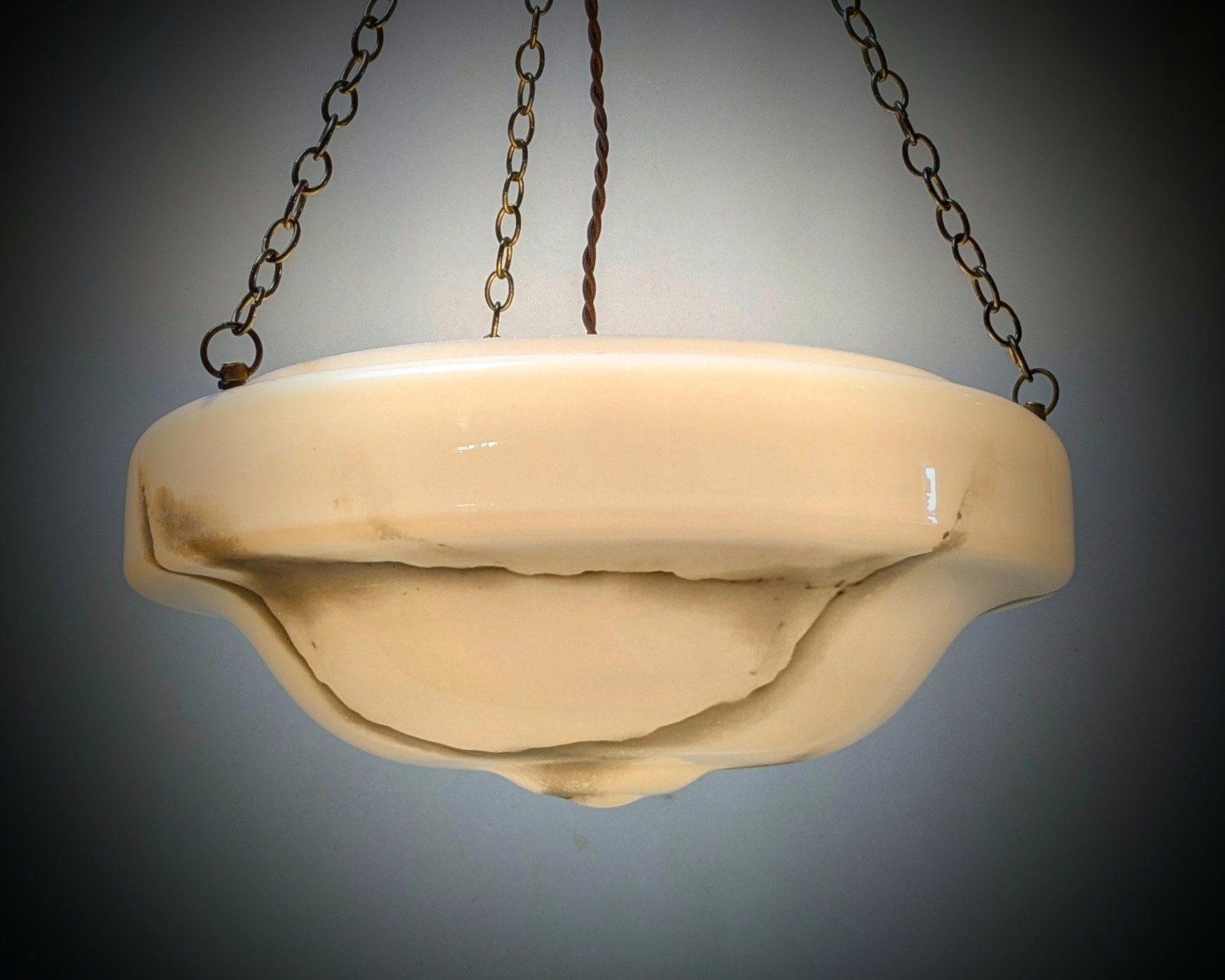 Skøn Antik marmoreret ampel. 1940. Fuld restaureret. Alt udover glas er skiftet. Ø40. Pickup only.