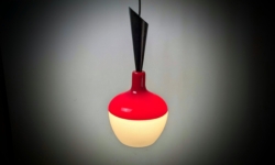 Vintage  – Space Age design glas pendel 1970’erne. Ø17,5.  Nyt el.