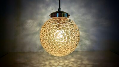 Skøn vintage boble glas kuglependel. 1970. Ubrugt fra restparti. Messing og nyt el. Ø20.