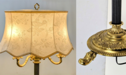 Eksklusiv Herskabelig Gulvlampe i Messing, Træ og Stofskærm – Klassisk Elegance, Pickup only