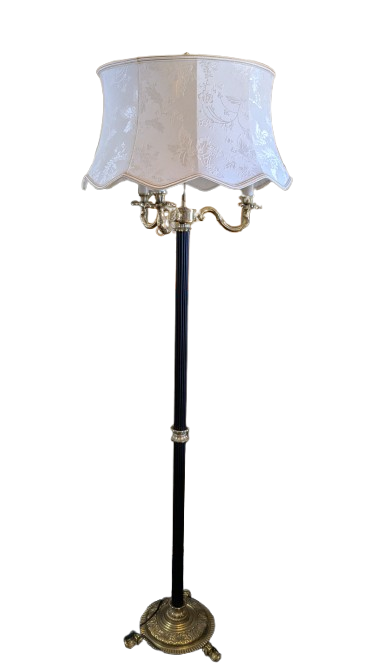 Eksklusiv Herskabelig Gulvlampe i Messing, Træ og Stofskærm – Klassisk Elegance, Pickup only