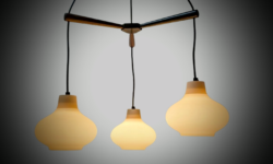Stor installation i palisander og lyserøde glas 1960. Custom. Ø50. Nyt el. Til rundbord, hjørne m.m