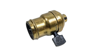 Antik messing fatning med 360 graders dreje afbryder  E27. 67 mm lang.