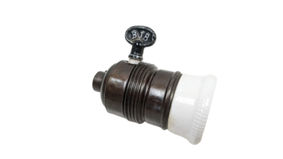 Antik BJB messing fatning med 360 graders dreje afbryder  E27. 73 mm lang.