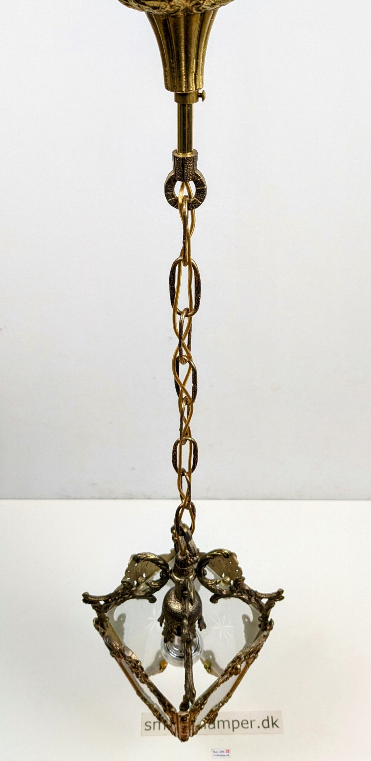 Dansk Antik art nouveau style lampe. Nyt el. Messing. 80 cm nedhæng. Ø20. 1960.