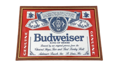 Vintage Budweiser spejl fra 1980. 32x22 cm. Perfekt condition.