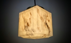 Luksuriøs kube kuglependel 1930. Fuld restaureret. 15x15x17 cm Sjældent Uranium oxid glas.