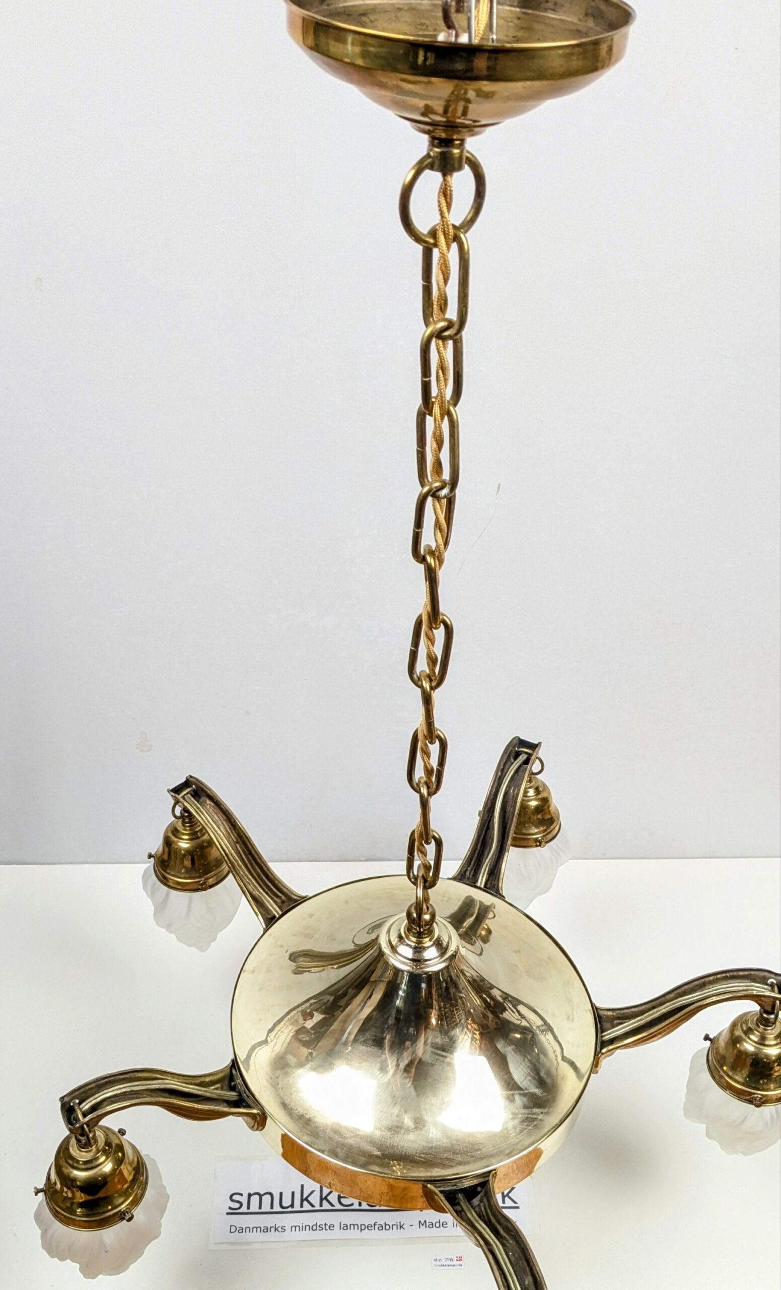 Antik 5 armet fransk art deco lysekrone i messing. Ø55. 1940. Liebhaver. Pickup only