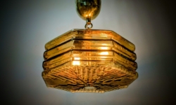 Skøn cognac farvet glas pendel plafond fra 1960. Ø25. Nyt el. restored. Orrefors.