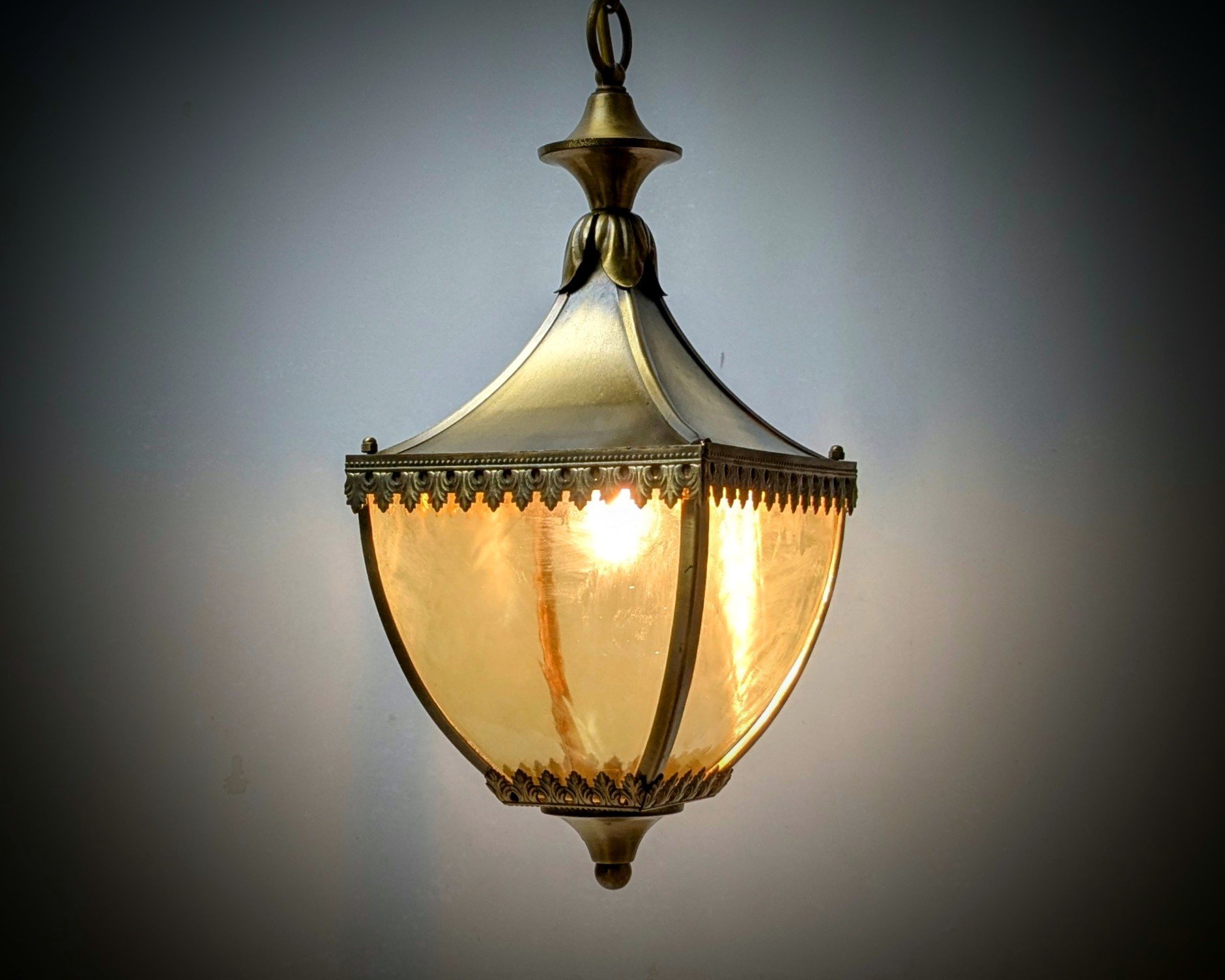 Heritage messing vestibule lampe fra 1960. Ø25. 80 cm fast nedhæng. Delvist nyt el. Pickup only - Billede 3