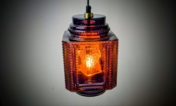 Skøn lilla lanterne hjørne pendel i dobbelt glas 1960. Ny el m.m. 30 cmH. Pickup only.