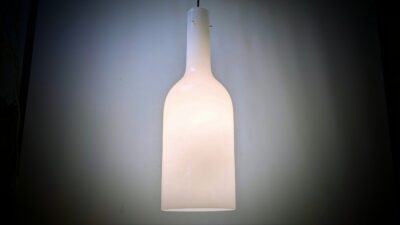 Stor fransk bouteille lampe i opalglas. 50 cmH. Ø16,5. Nyt el m.m