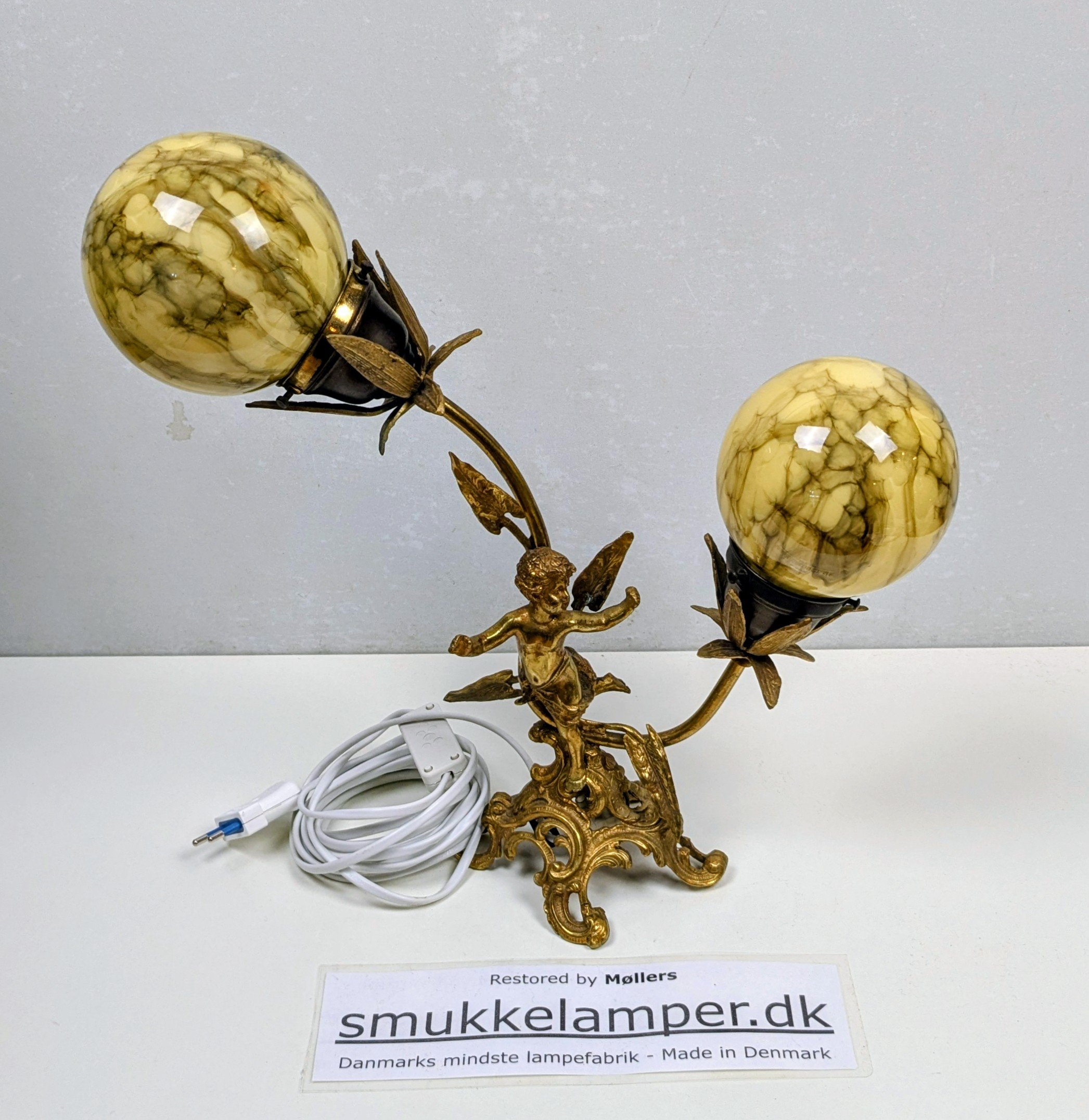 Skøn Art Nouveau bordlampe fra 1950. Fuld restaureret. Marmorerede glas. Nyt el. 40 cmH - Billede 3