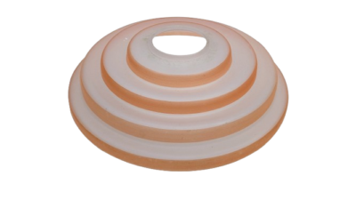 Antik lysekrone lampeglas. Mat rund med orange striber. Ø20cm. Centerhul 46 mm. 75 mmHøj