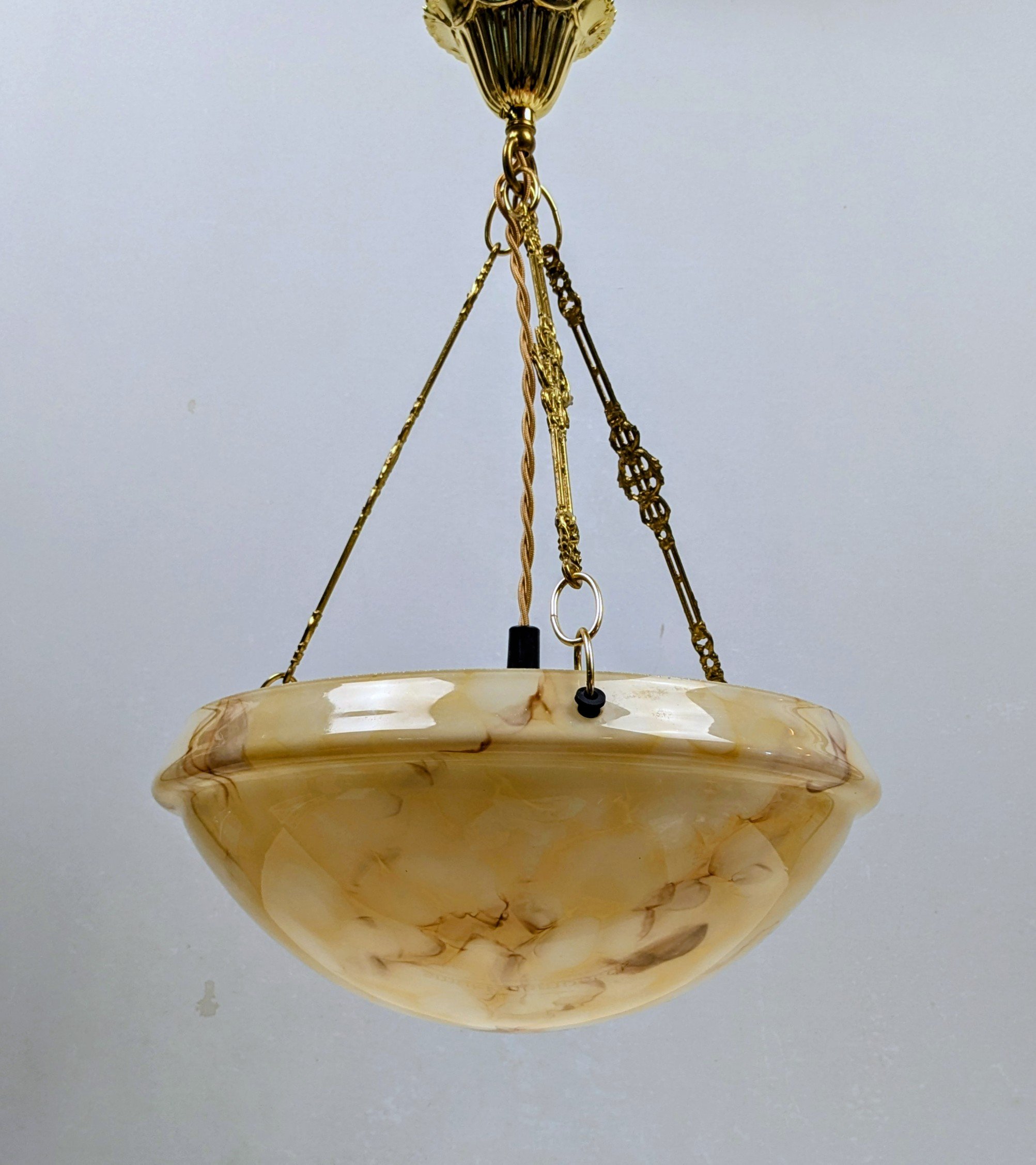 Antik marmoreret glas plafond lampe. 1920. Art deco. Ø35. Fully Restored. Pickup only.