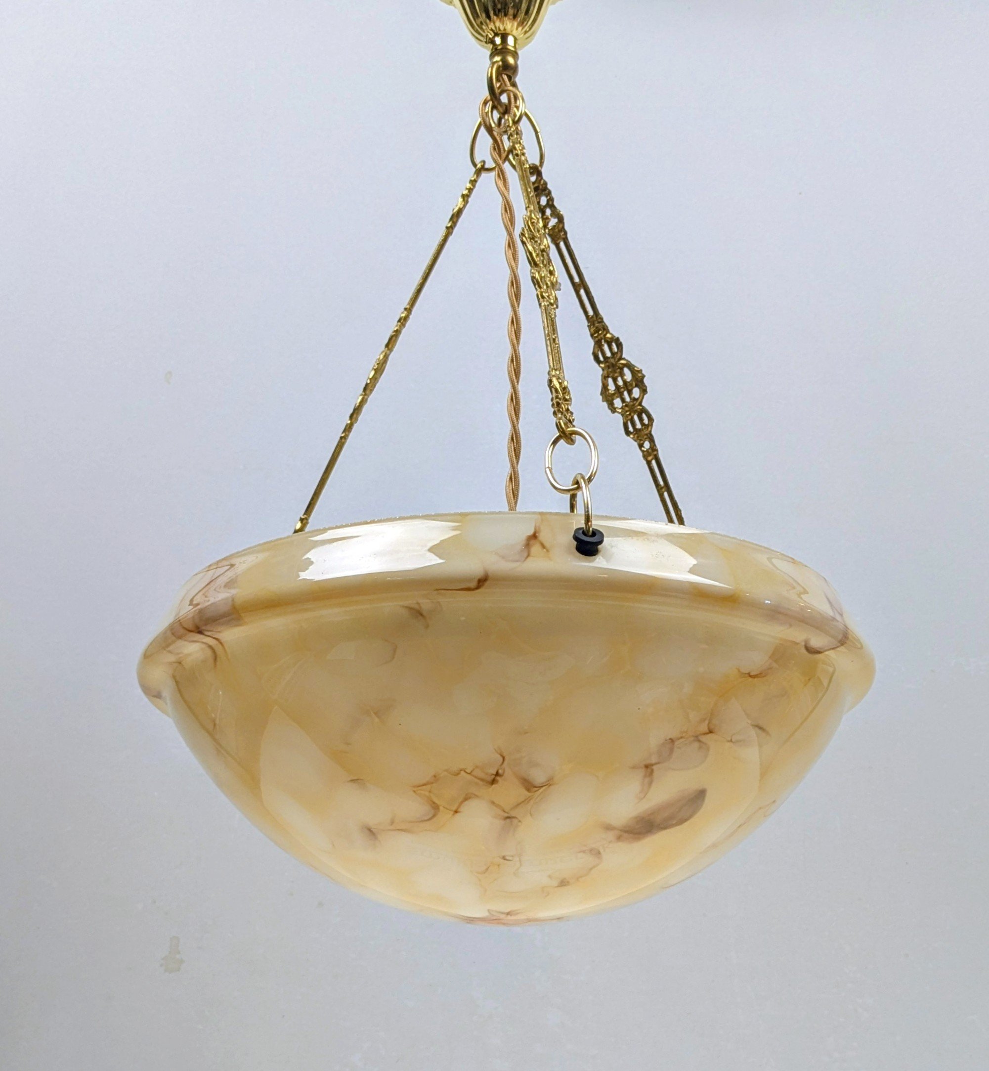 Antik marmoreret glas plafond lampe. 1920. Art deco. Ø35. Fully Restored. Pickup only.