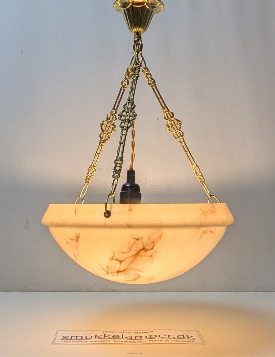 Antik marmoreret glas plafond lampe. 1920. Art deco. Ø35. Fully Restored. Pickup only.