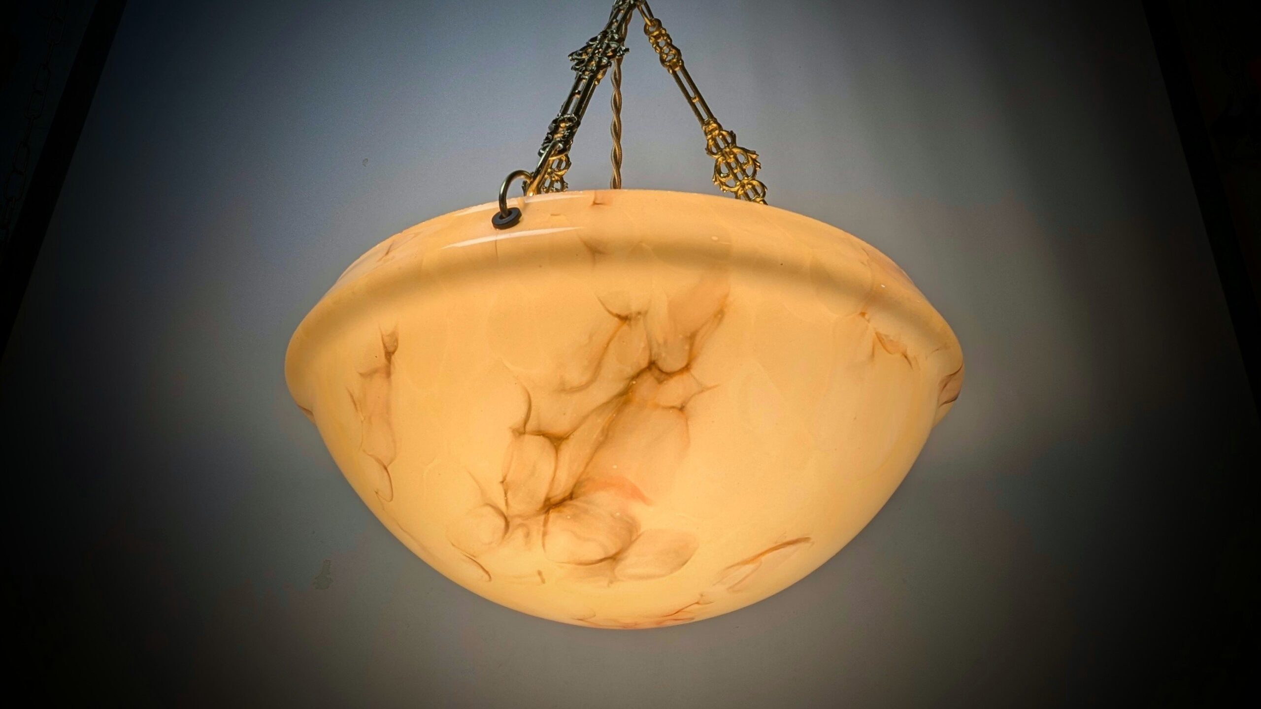 Antik marmoreret glas plafond lampe. 1920. Art deco. Ø35. Fully Restored. Pickup only.