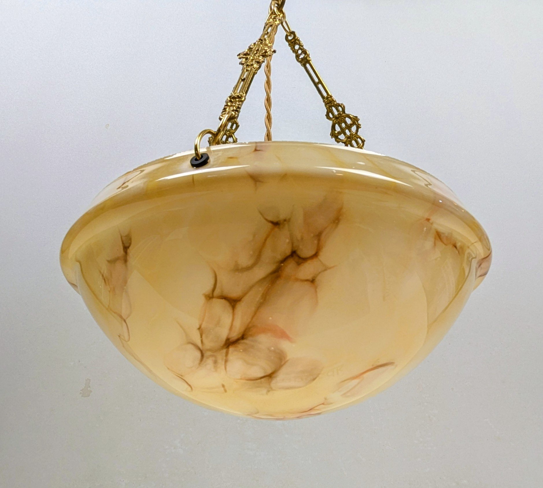 Antik marmoreret glas plafond lampe. 1920. Art deco. Ø35. Fully Restored. Pickup only.