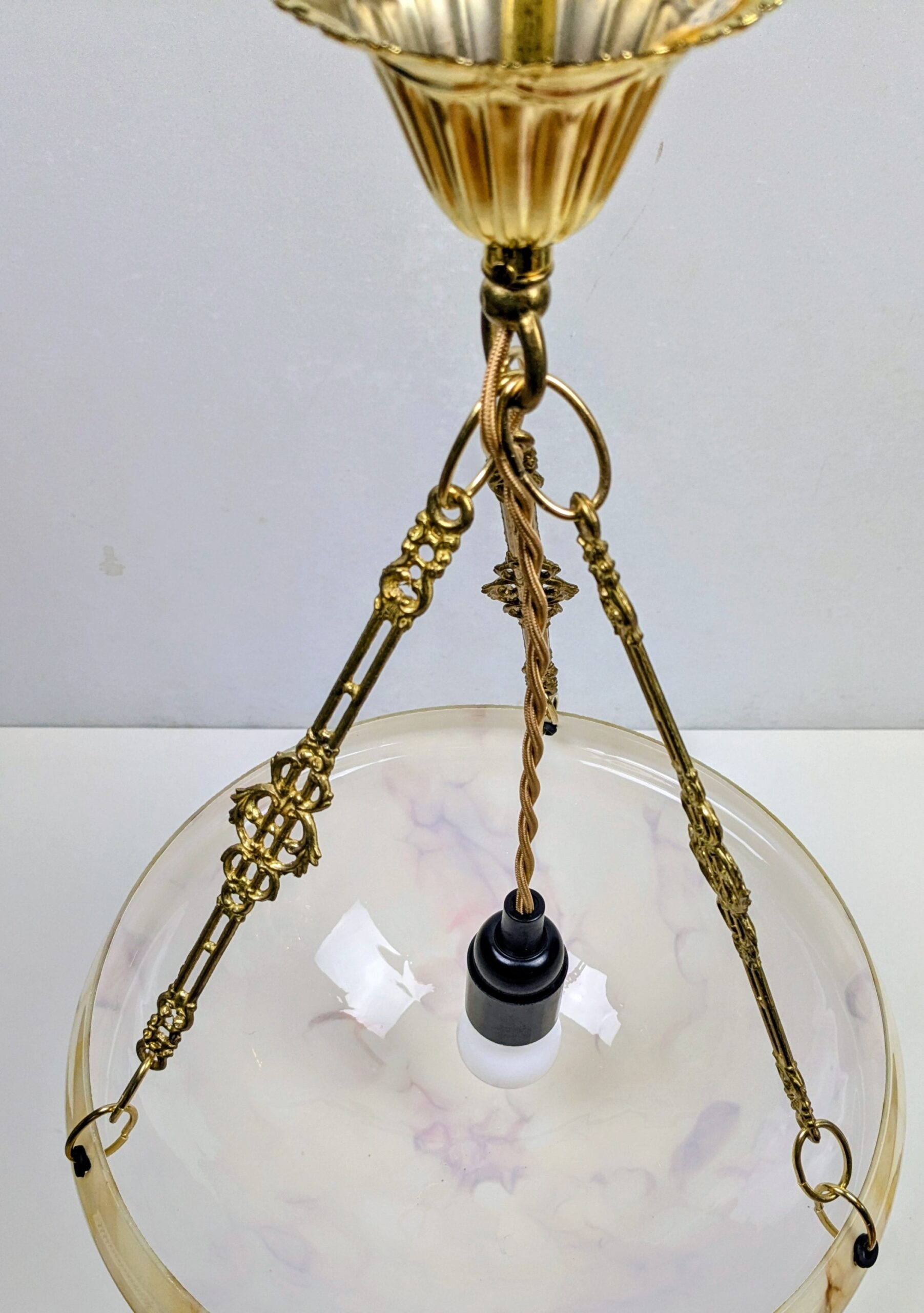 Antik marmoreret glas plafond lampe. 1920. Art deco. Ø35. Fully Restored. Pickup only.